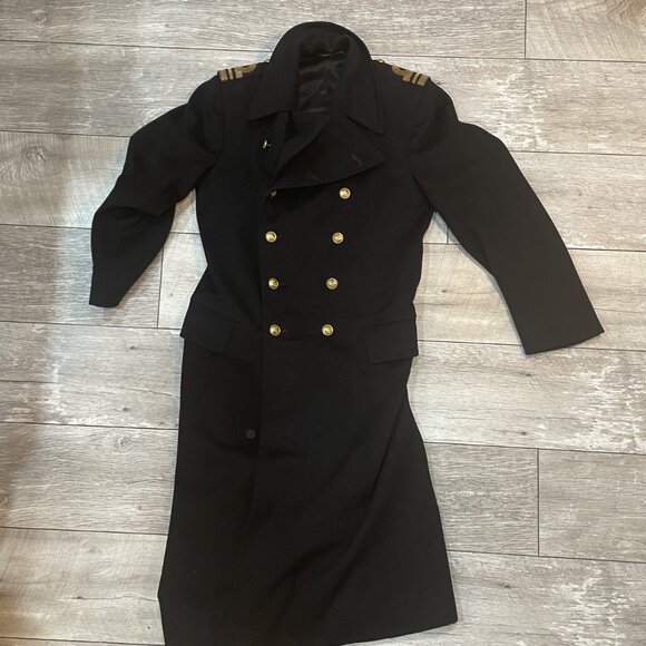 VTG WW2 Canadian RCN Navy Officers Great Coat Wool Mens Medium - Picture 5 of 13